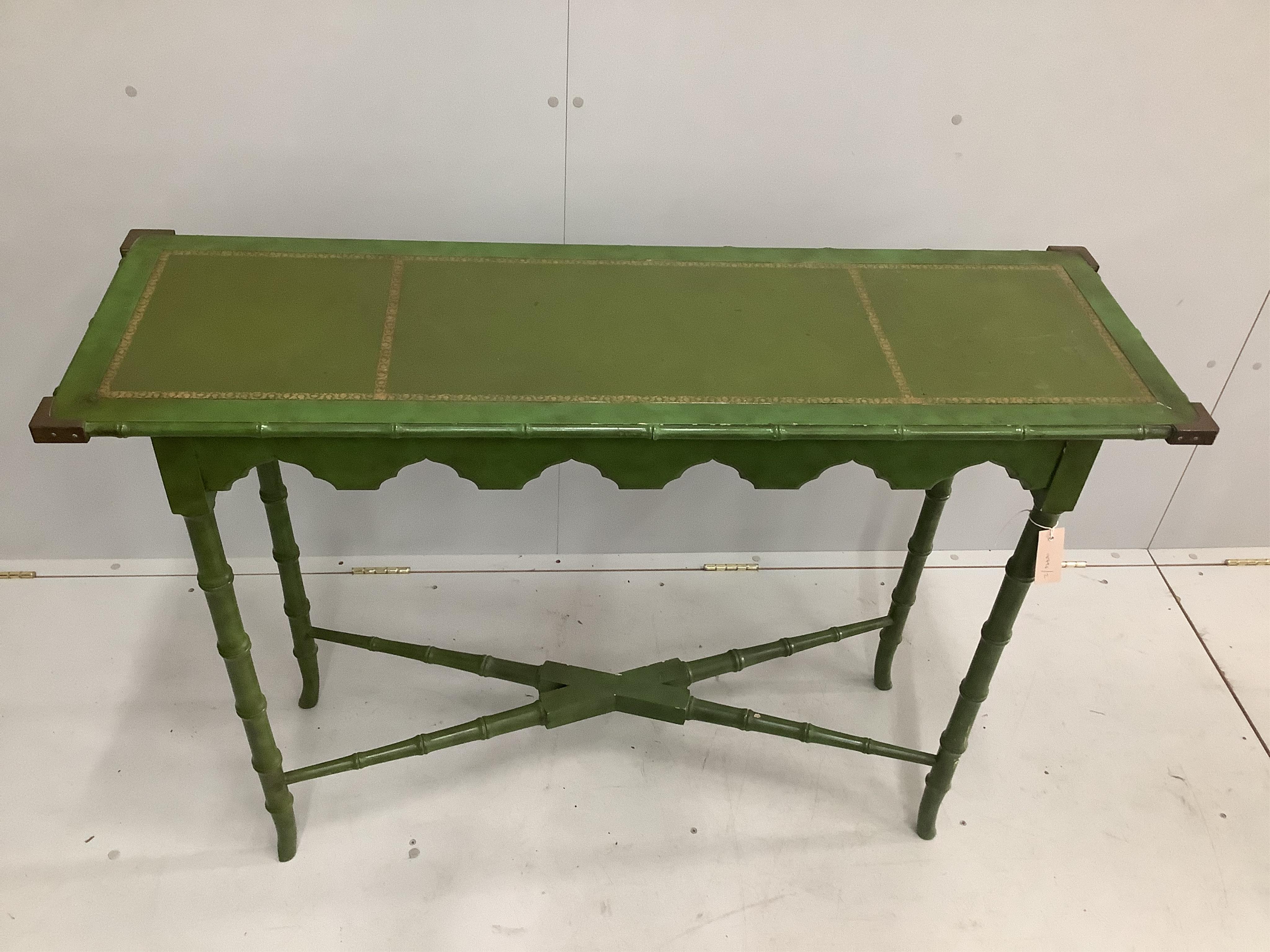 A Regency style rectangular painted faux bamboo console table, width 123cm, depth 40cm, height 85cm. Condition - fair